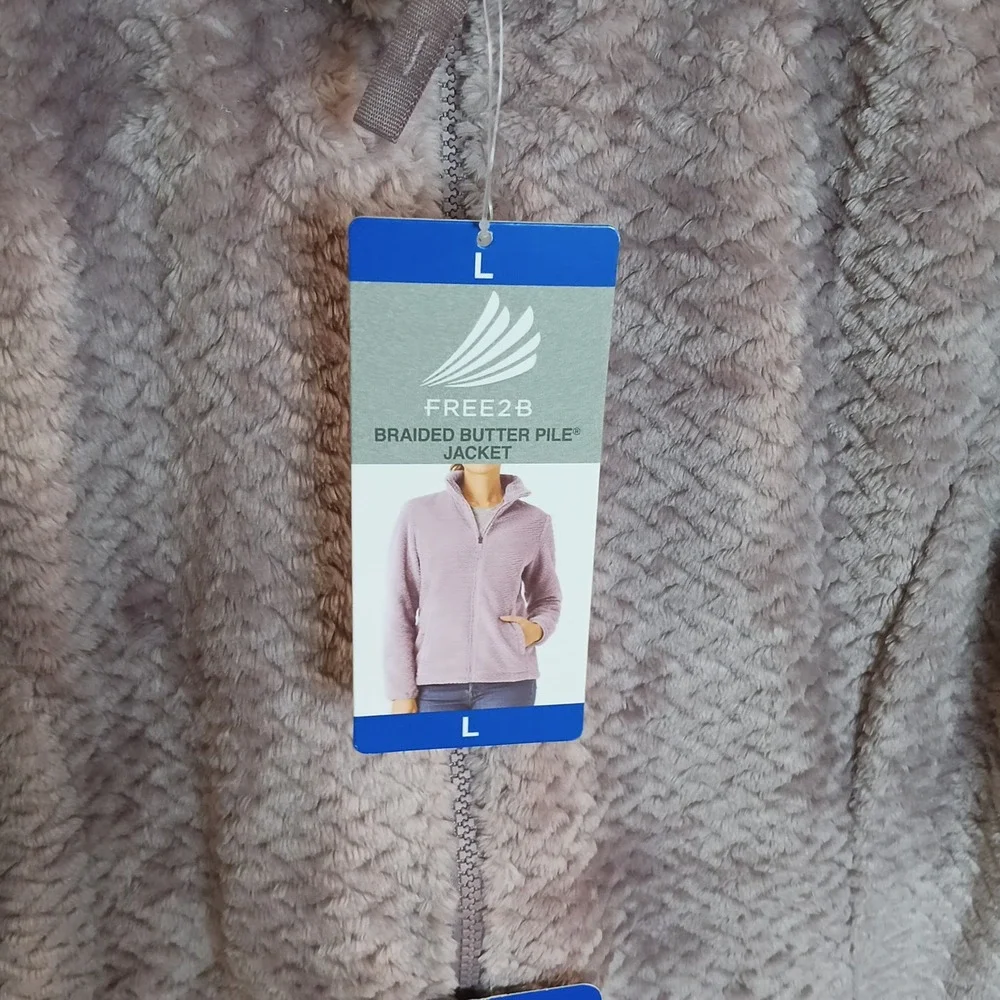 Free2B Braided Butter Pile Jacket Mauve Purple Faux Fur Fleece Full Zip Womens L
